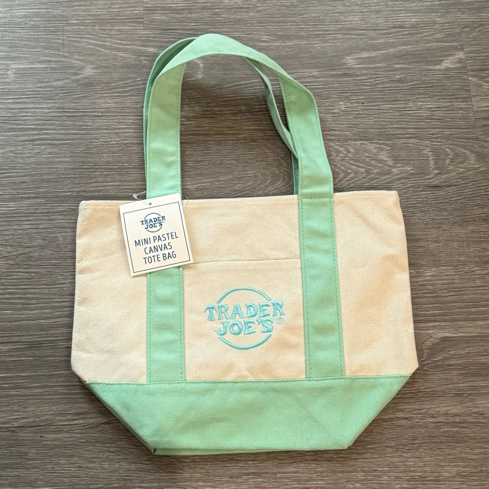 Trader Joe's Mini Canvas Tote Bag Pastel Green NWT